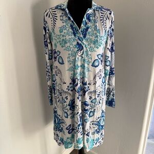 Women’s Floral Blue and White Long Sleeve Dress (Size XS)
